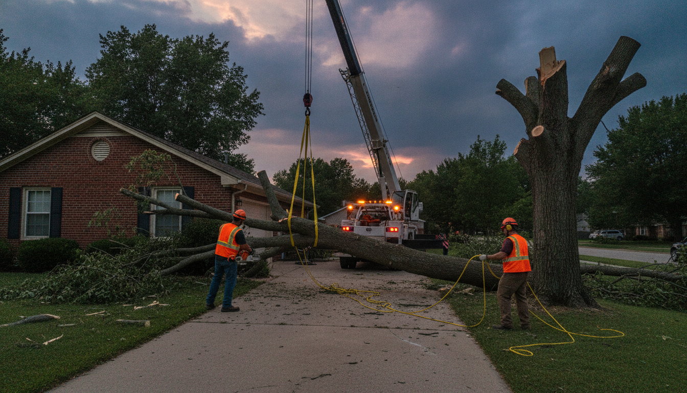 Emergency tree removal crew responding to storm-damaged tree in Marietta, GA